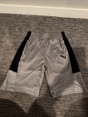 Puma Boys Gray Athletic Shorts with Black Panels